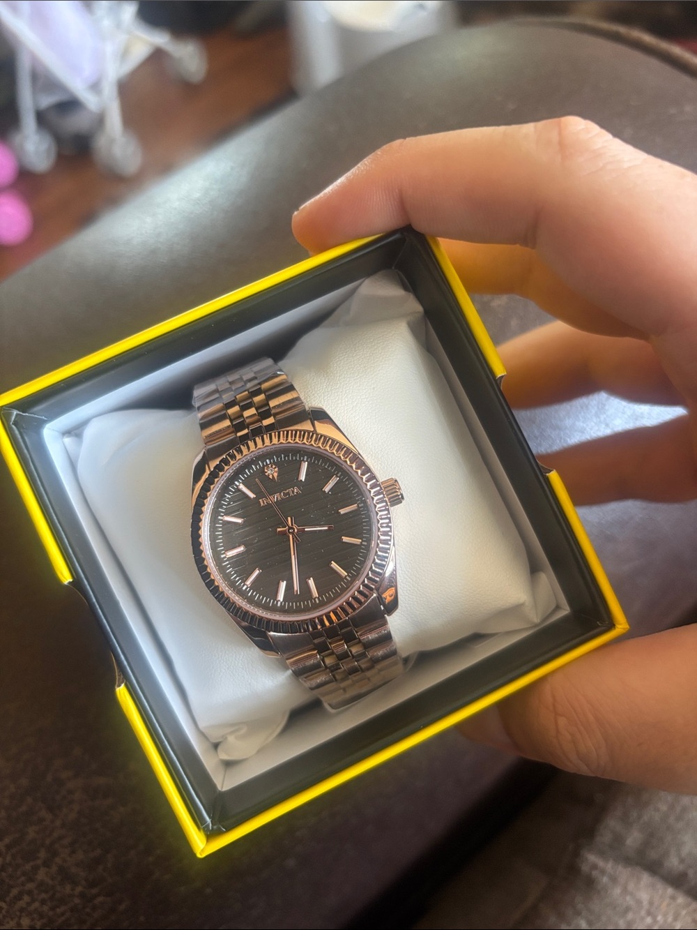 Invicta Rose Gold and Black Stainless Steel Bracelet Watch